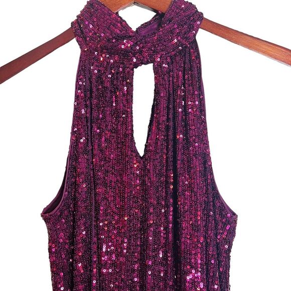 The Limited Burgundy Wine Sequin Halter Neck Mini Dress Size XL - Picture 4 of 9